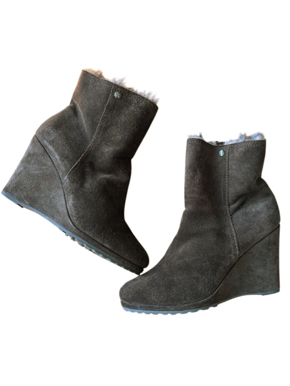 Calvin Klein Jeans Odelle Brown Suede Wedge Faux Fur Lined Booties Size 10